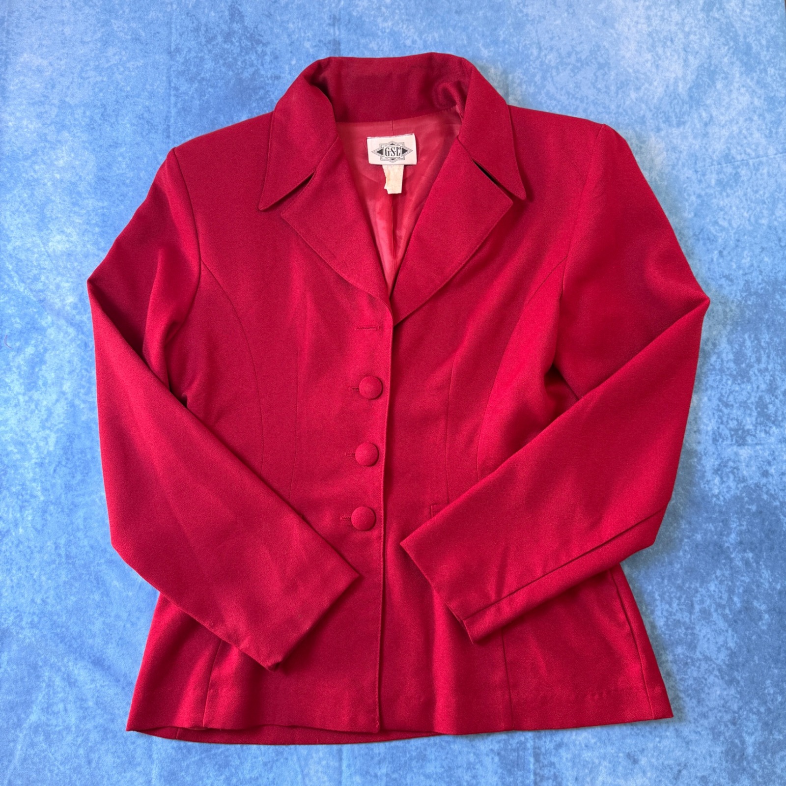 Gsi Women's Red Tailored Career Blazer Jacket Button Front Office Workwear